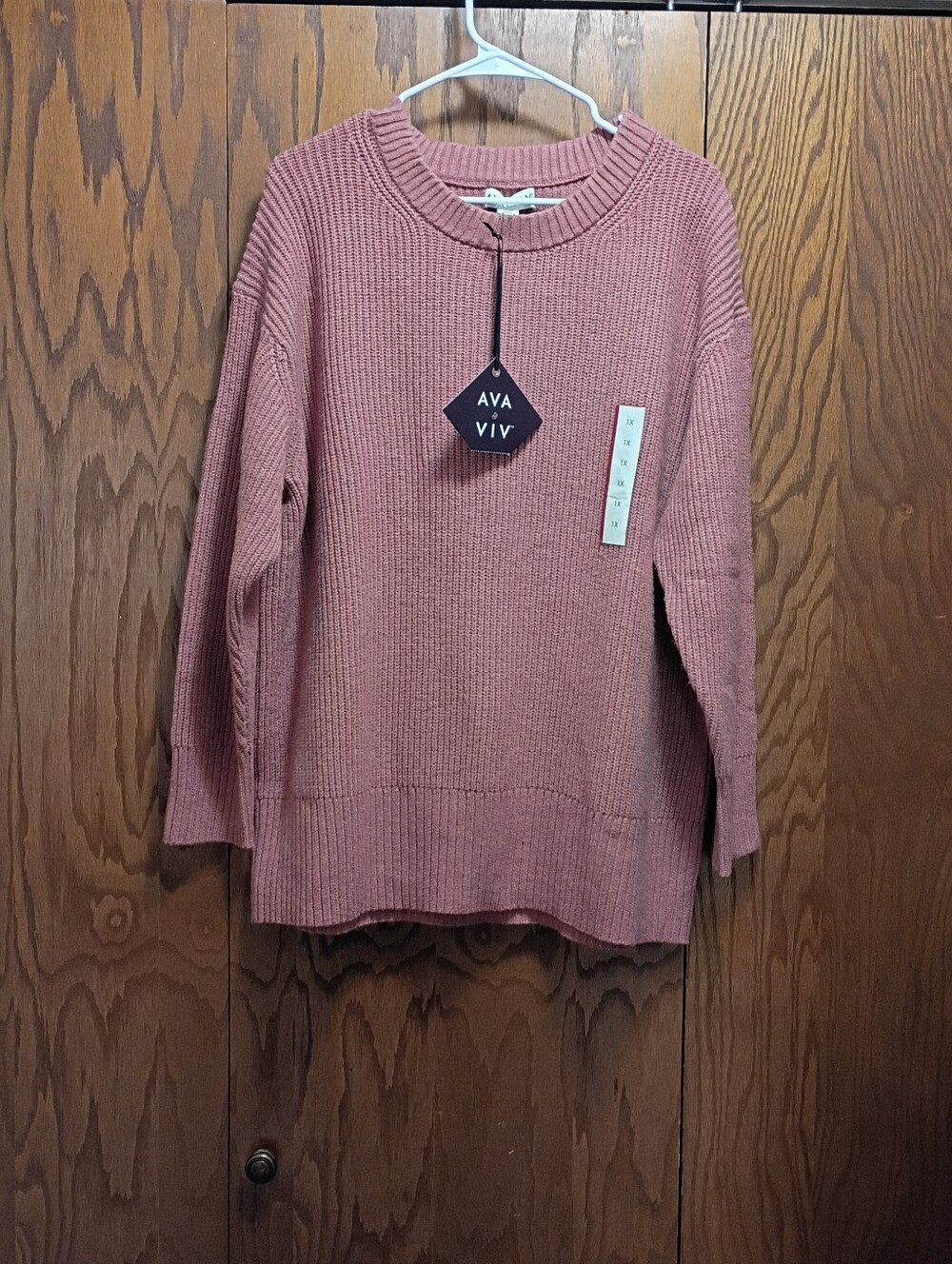 NWT AVA & Viv Rose Pink Ribbed Crewneck Sweater